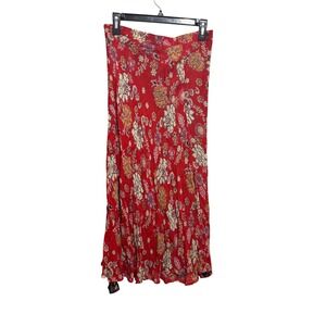 Sharon Anthony Reversible Midi Skirt Womens P est. Small Red Black Floral‎ Boho
